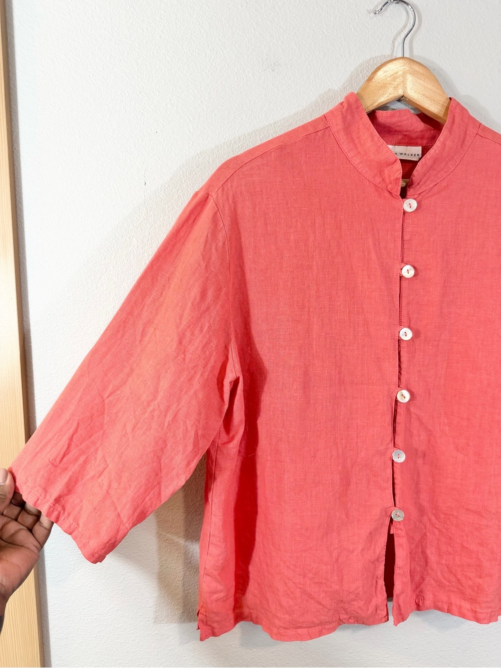 Bryn Walker Coral Orange Linen Top Size L Button Front Lagenlook Granola Resort - Picture 2 of 9